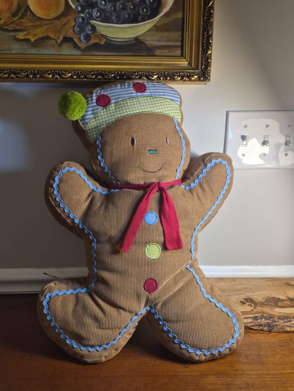 Gingerbread Corduroy‎ Holiday Pillow with Pom Pom Hat